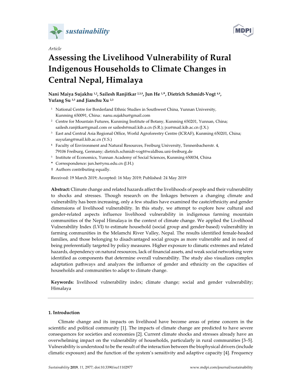 Assessing the Livelihood Vulnerability of Rural Indigenous Households to Climate Changes in Central Nepal, Himalaya