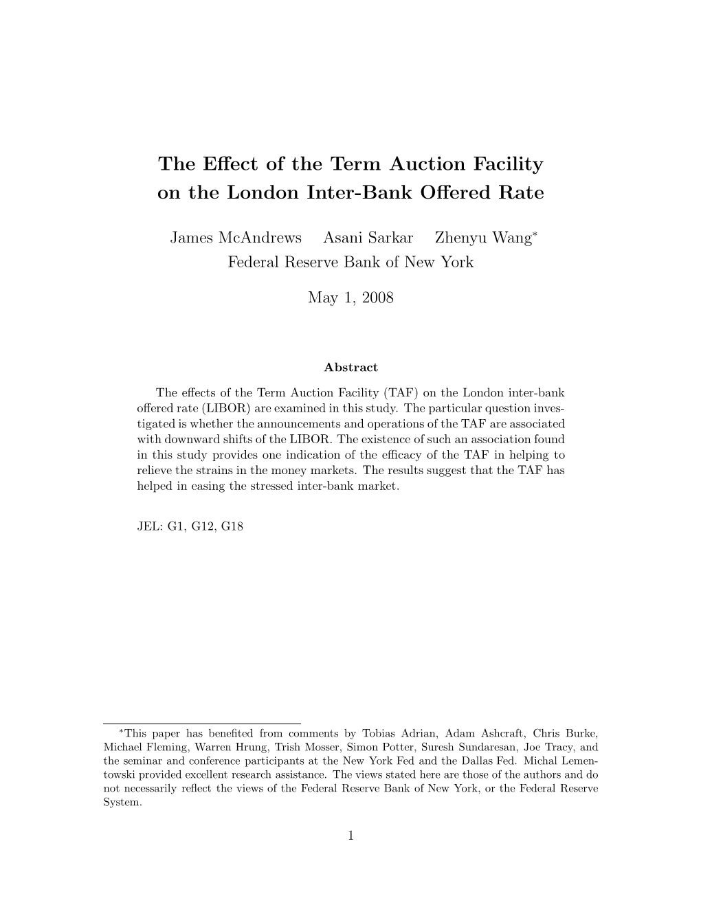 The Effect of the Term Auction Facility on the London Inter-Bank Rate