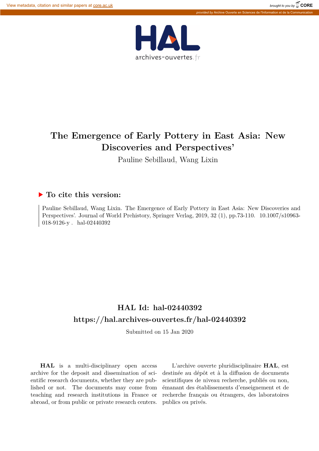 The Emergence of Early Pottery in East Asia: New Discoveries and Perspectives’ Pauline Sebillaud, Wang Lixin