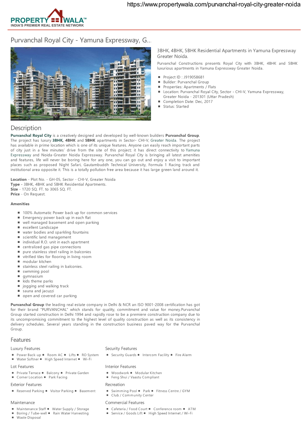Purvanchal Royal City - Yamuna Expressway, G… 3BHK, 4BHK, 5BHK Residential Apartments in Yamuna Expressway Greater Noida