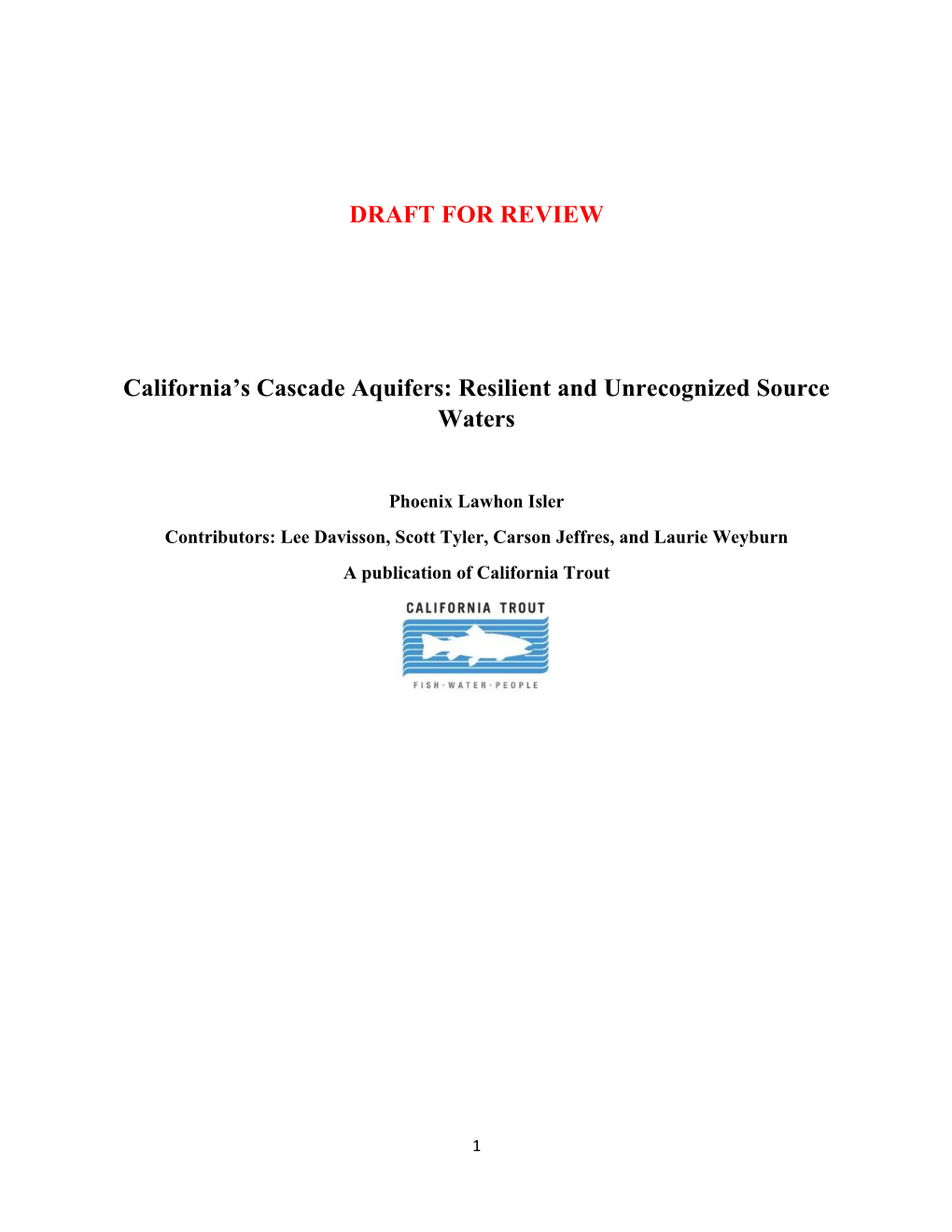 DRAFT for REVIEW California's Cascade Aquifers