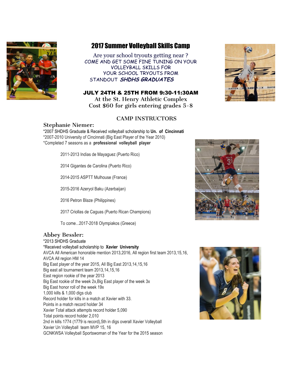 2017 Summer Volleyball Skills Camp