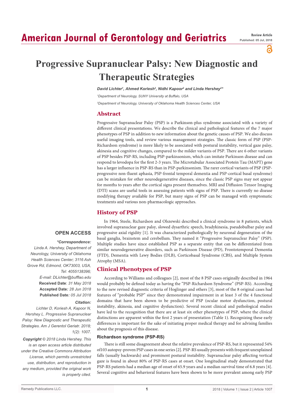 Progressive Supranuclear Palsy: New Diagnostic and Therapeutic Strategies