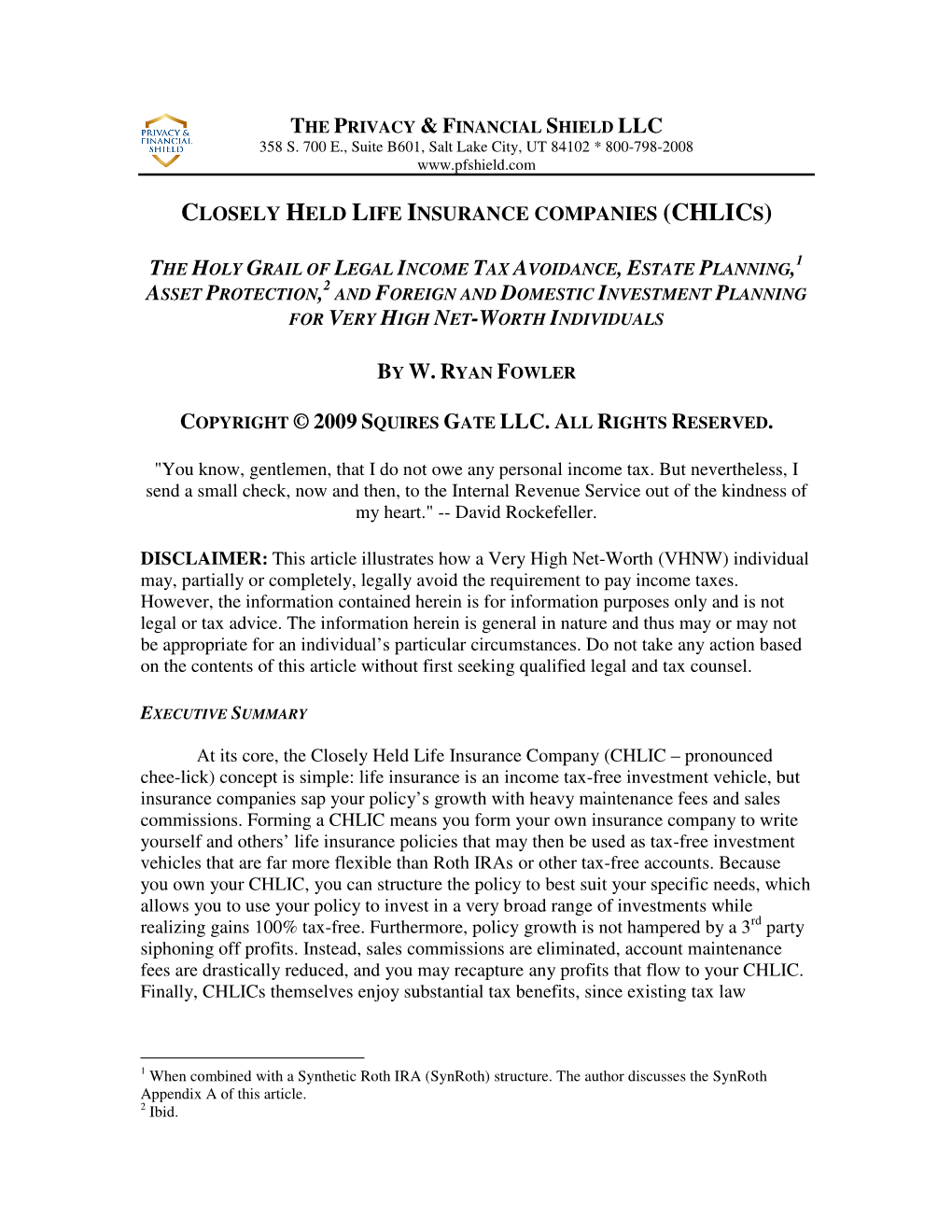 Closely Held Life Insurance Companies (Chlics)