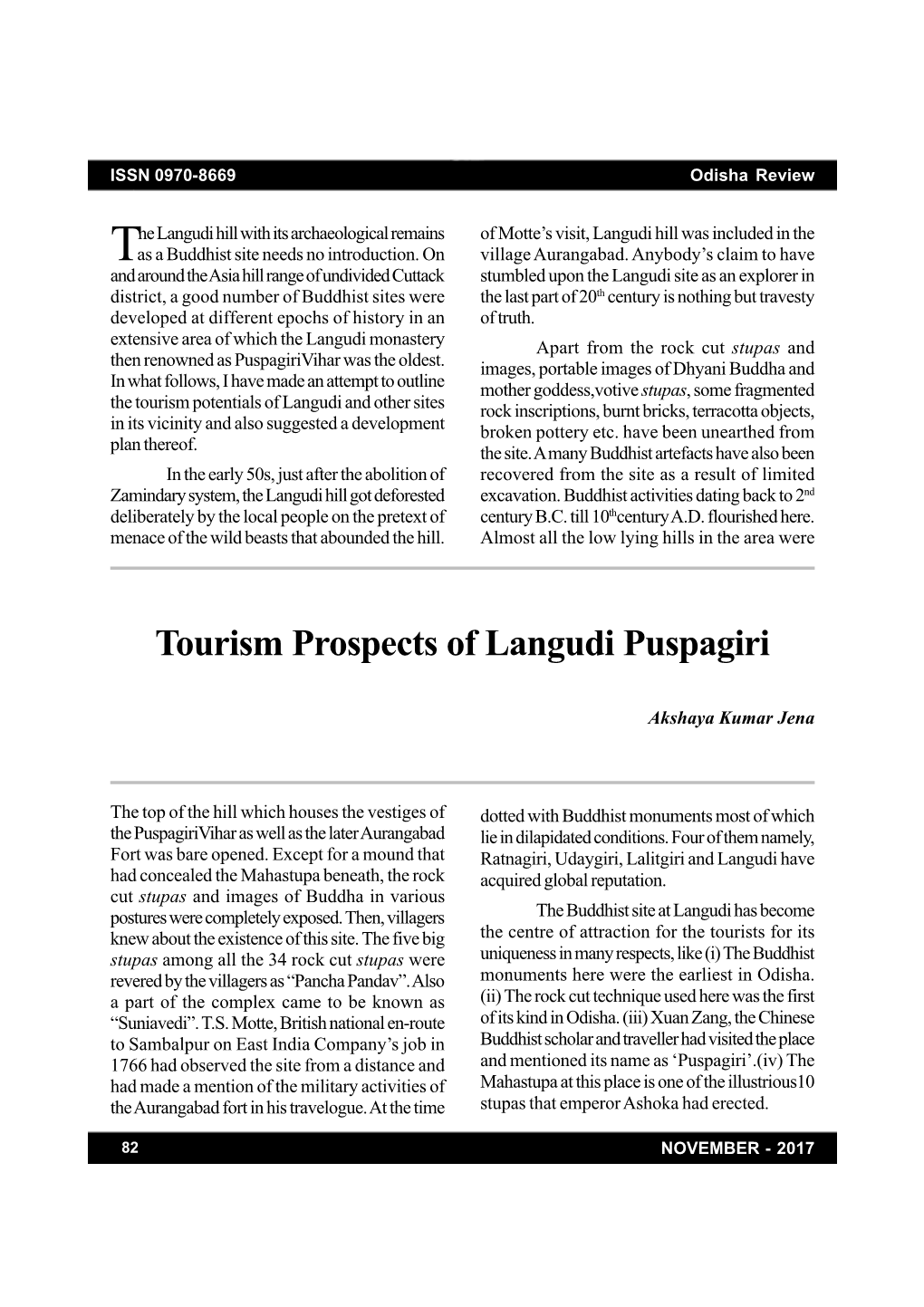 Tourism Prospects of Langudi Puspagiri
