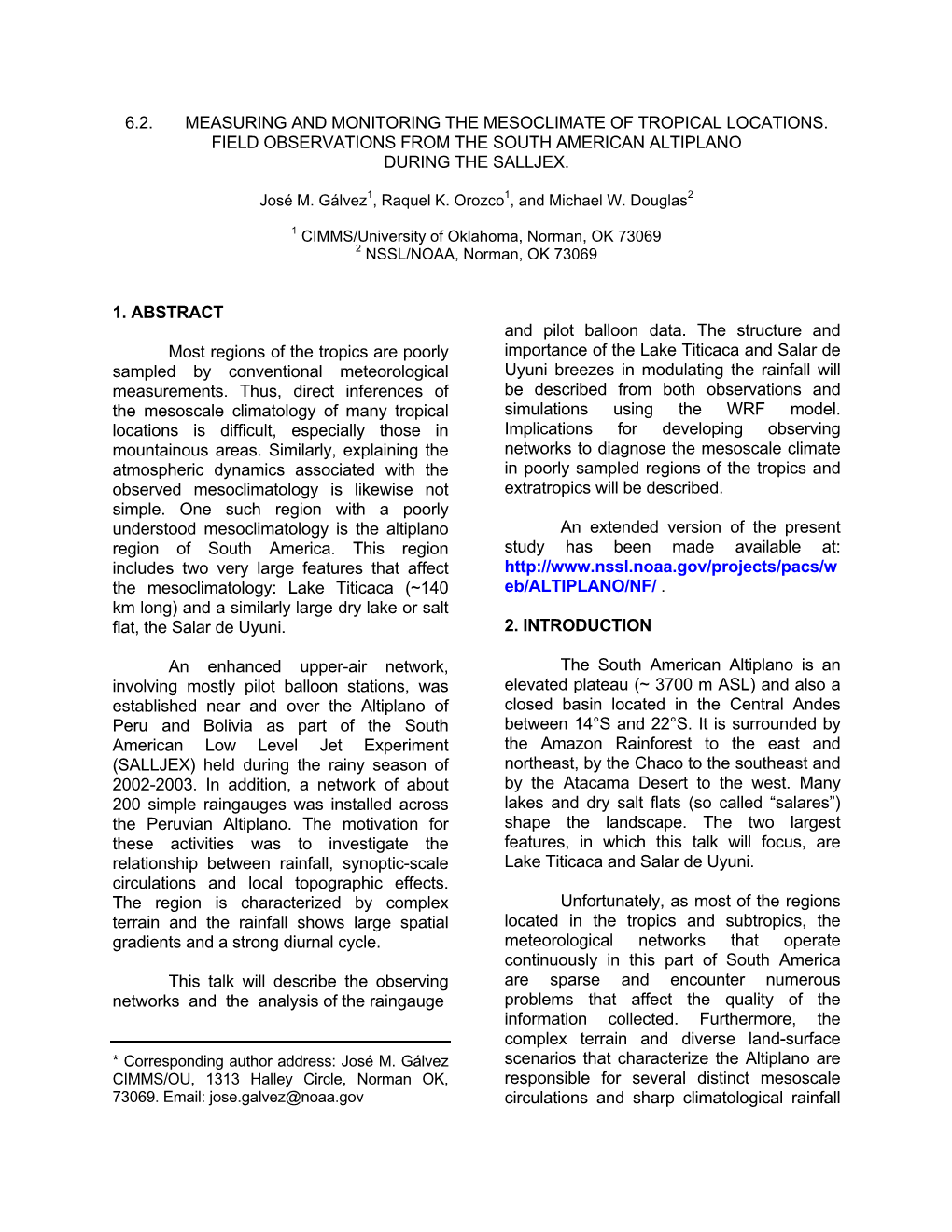 6.2. Measuring and Monitoring the Mesoclimate of Tropical Locations. Field Observations from the South American Altiplano During the Salljex