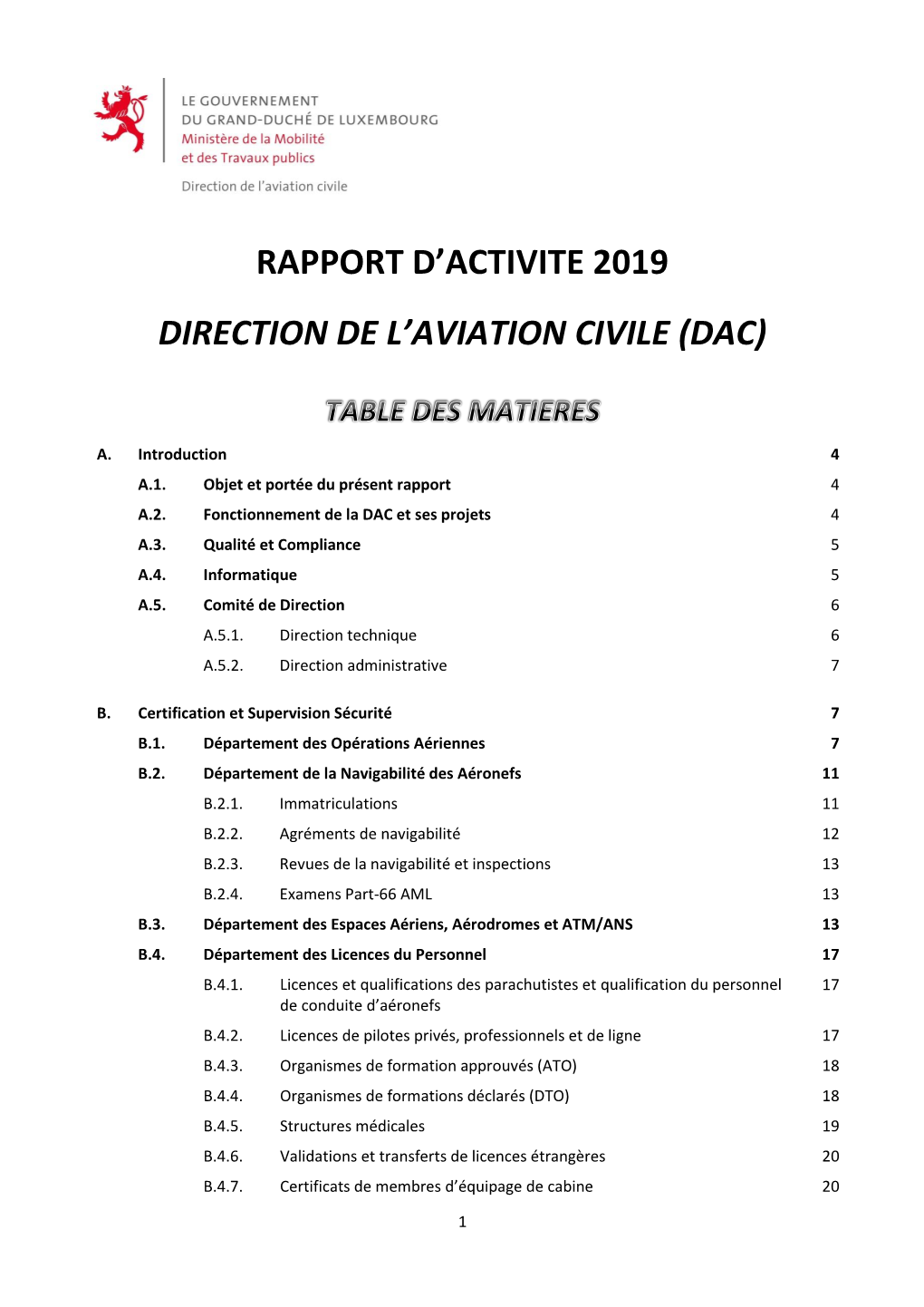Rapport D'activite 2019 Direction De L'aviation Civile (Dac)