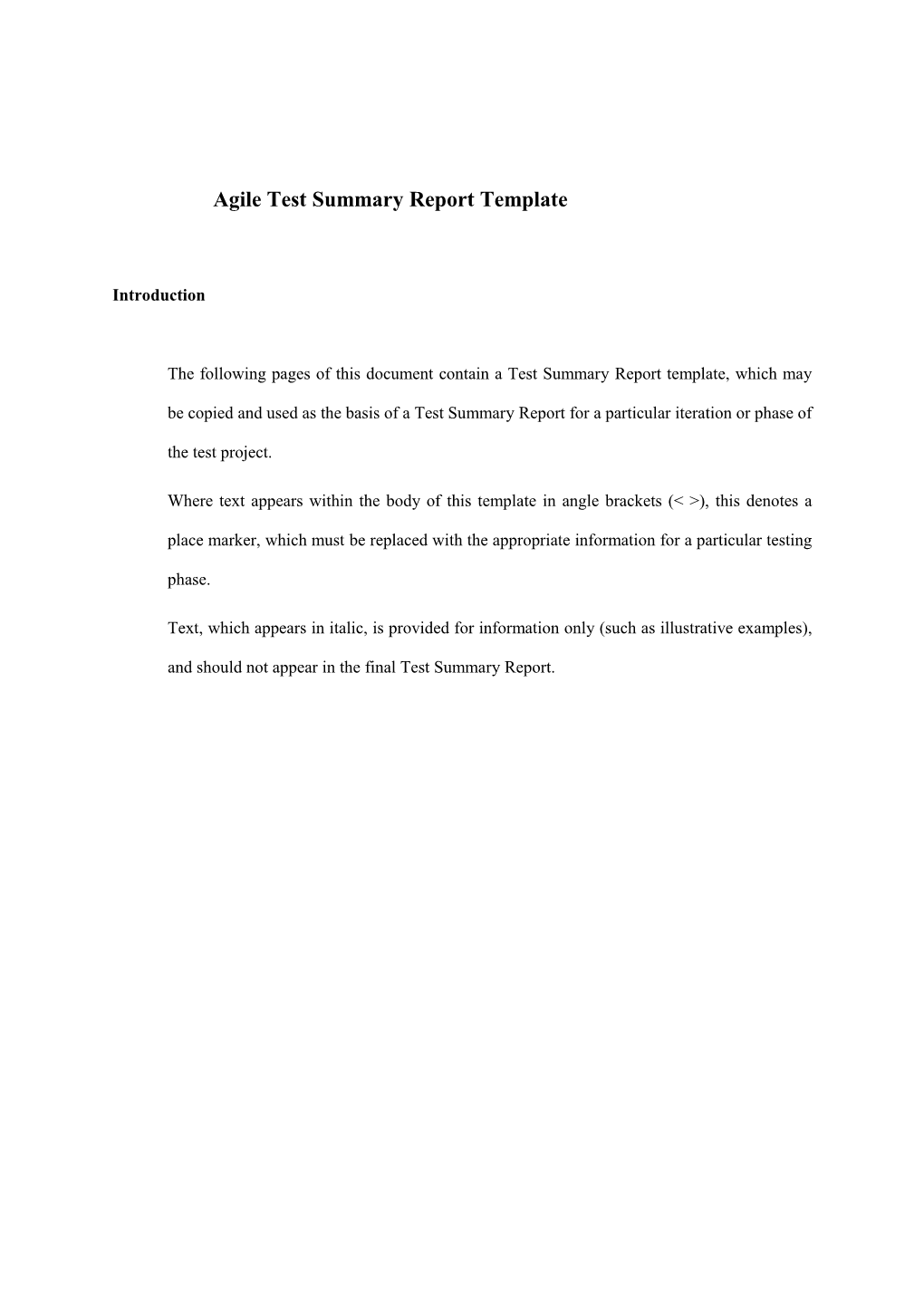 Agile Test Summary Report Template