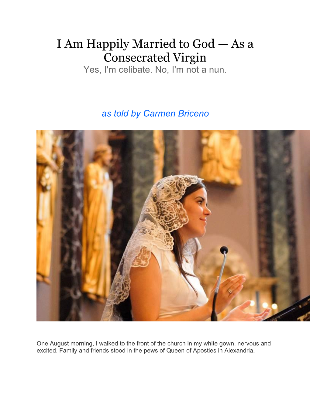 I Am Happily Married to God — As a Consecrated Virgin Yes, I'm Celibate