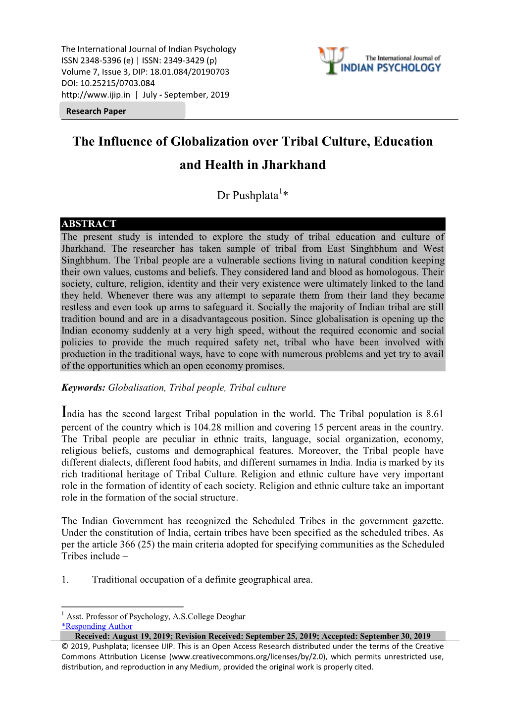 The Influence of Globalization Over Tribal Culture, Education and Health in Jharkhand