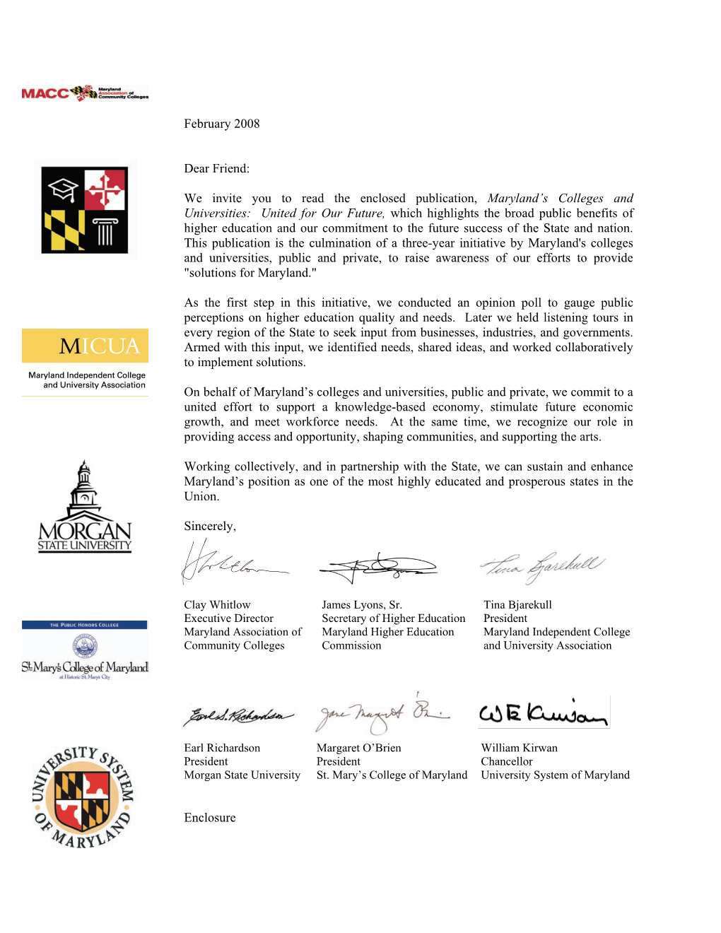 Maryland's Colleges and Universities, Public and Private, to Raise Awareness of Our Efforts to Provide "Solutions for Maryland."