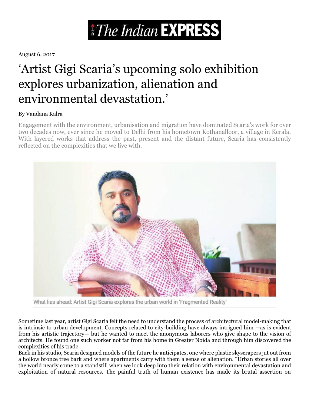'Artist Gigi Scaria's Upcoming Solo Exhibition Explores Urbanization, Alienation and Environmental Devastation.'