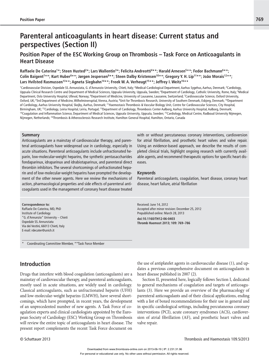 Parenteral Anticoagulants in Heart Disease: Current Status And