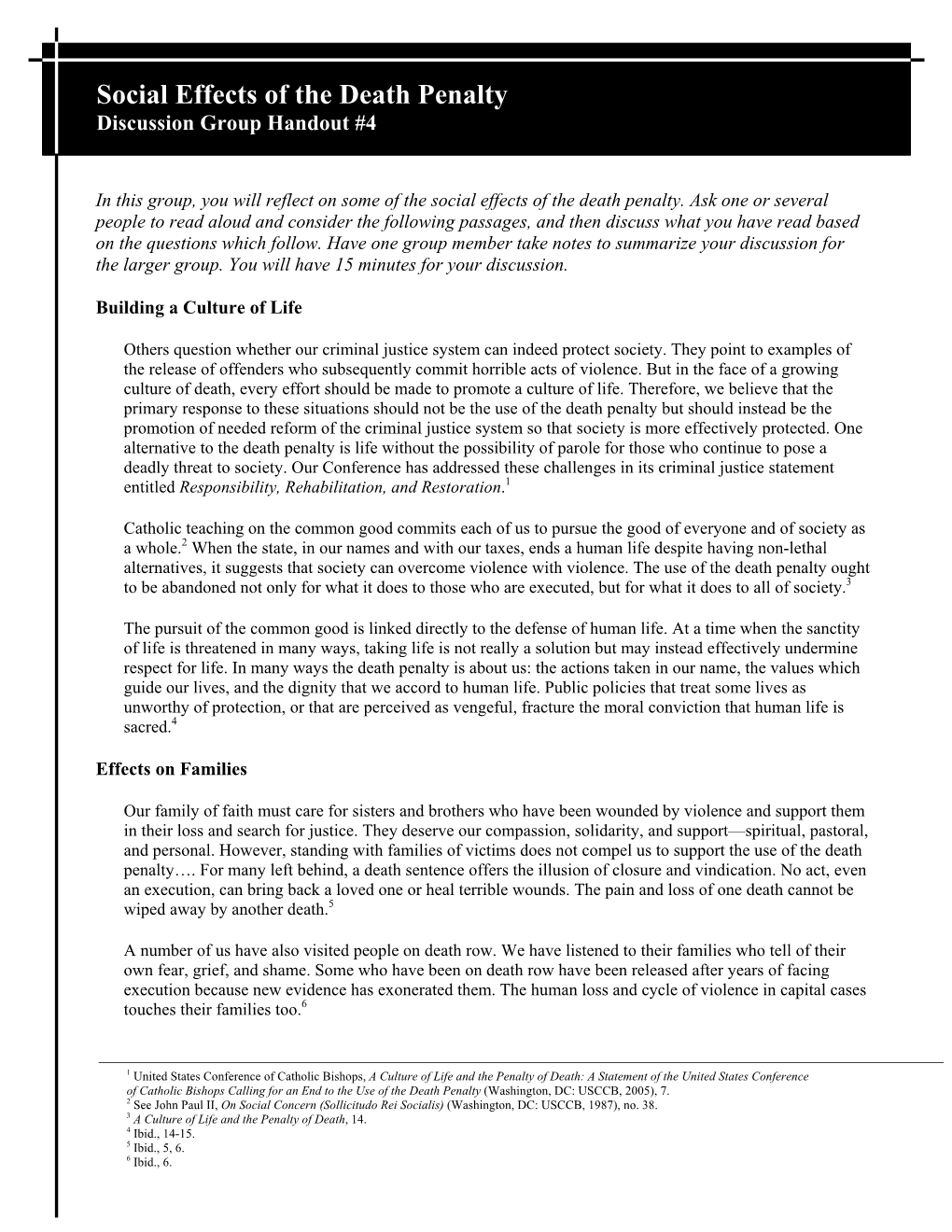 Social Effects of the Death Penalty Discussion Group Handout #4