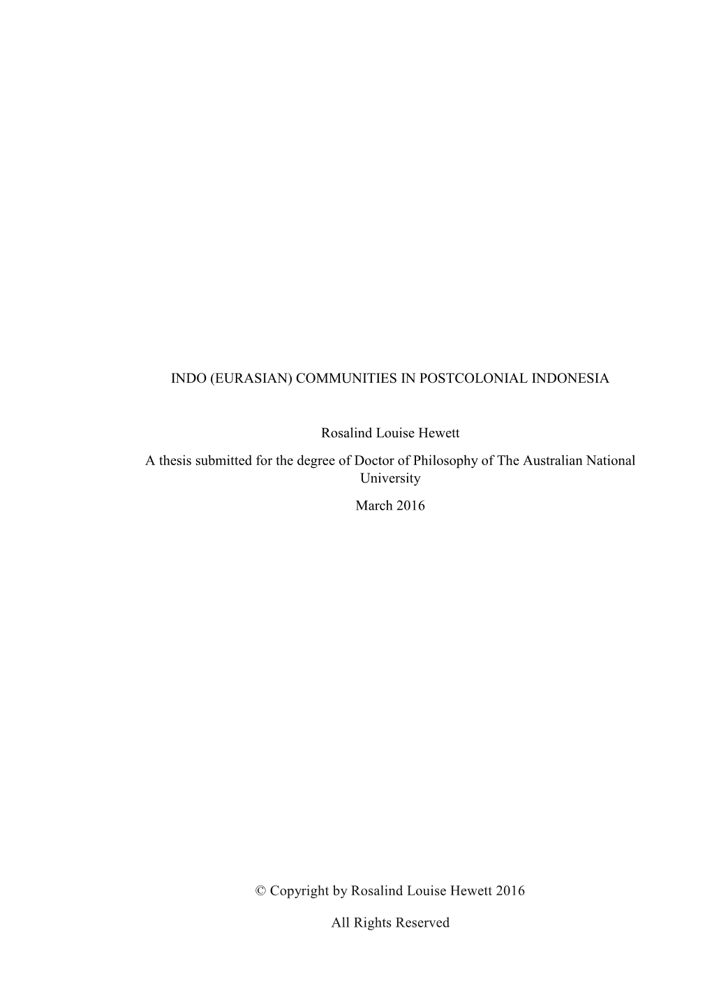 Indo (Eurasian) Communities in Postcolonial Indonesia