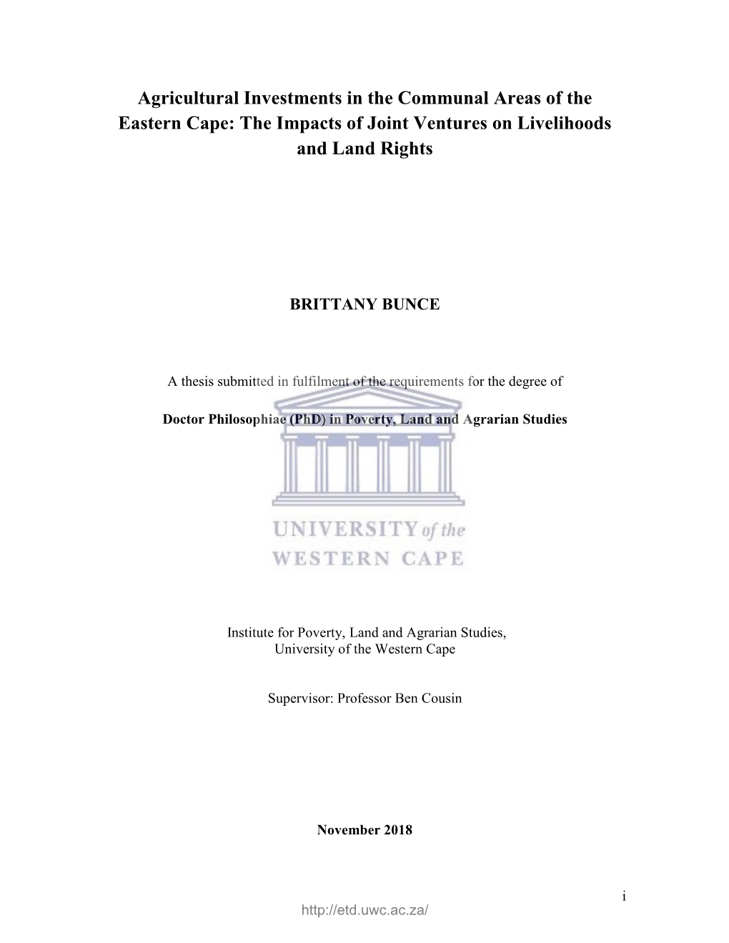 Agricultural Investments in the Communal Areas of the Eastern Cape: the Impacts of Joint Ventures on Livelihoods and Land Rights