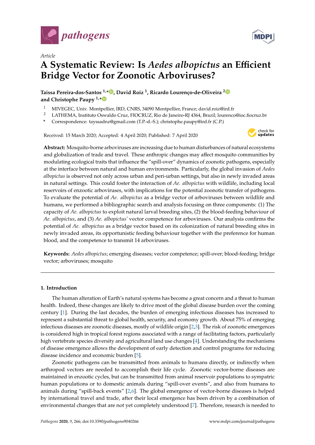 Is Aedes Albopictus an Efficient Bridge Vector for Zoonotic Arboviruses?