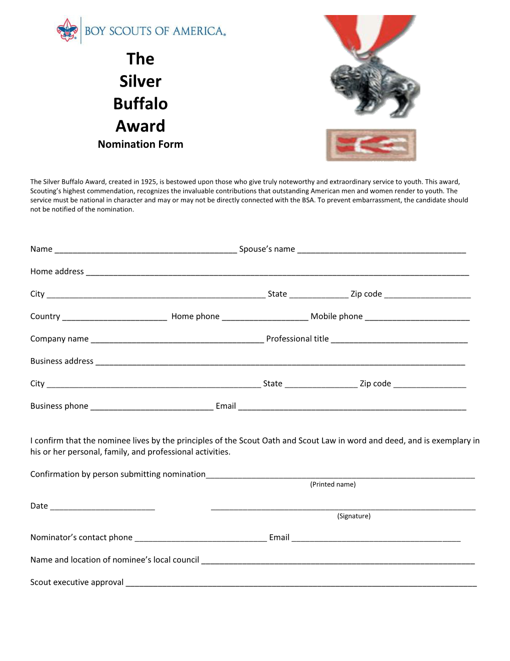 The Silver Buffalo Award Nomination Form