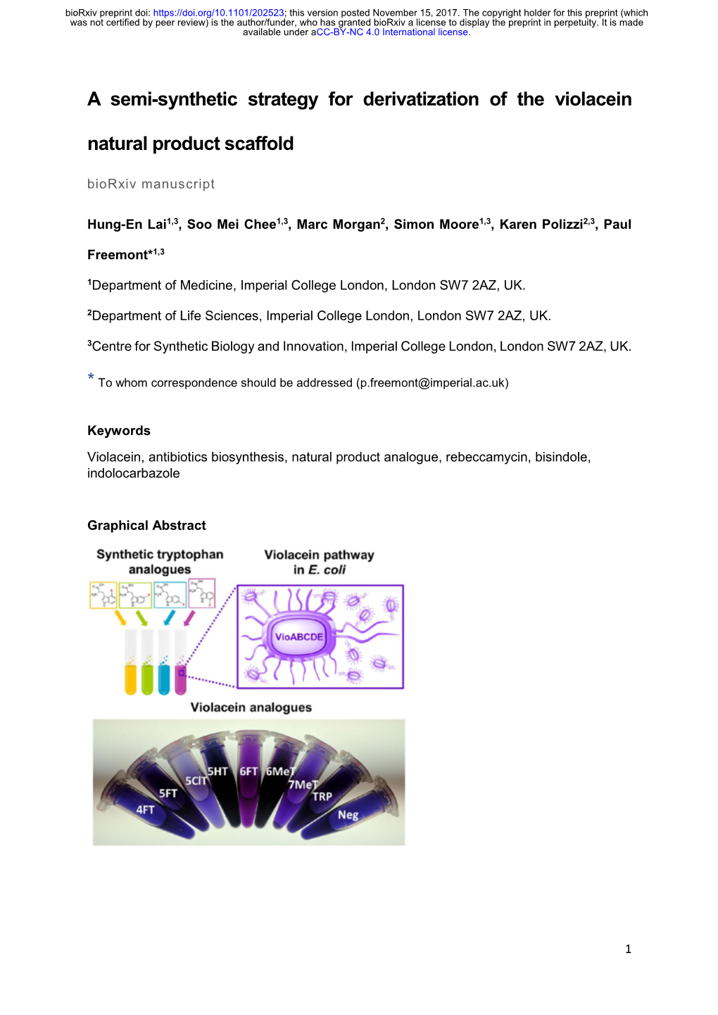 A Semi-Synthetic Strategy for Derivatization of the Violacein