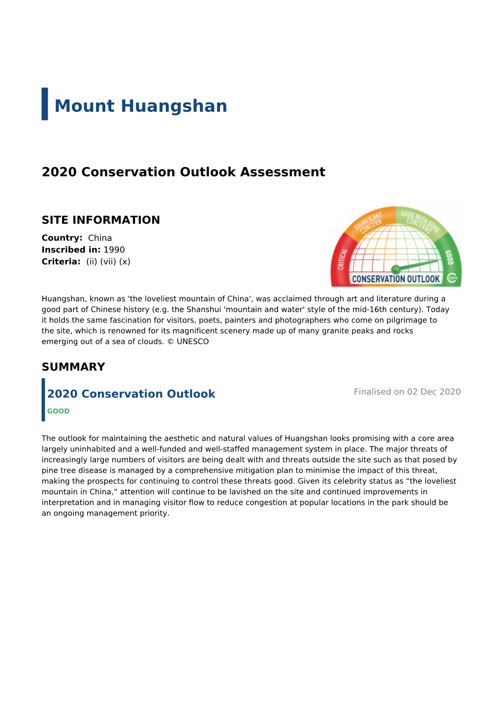 2020 Conservation Outlook Assessment