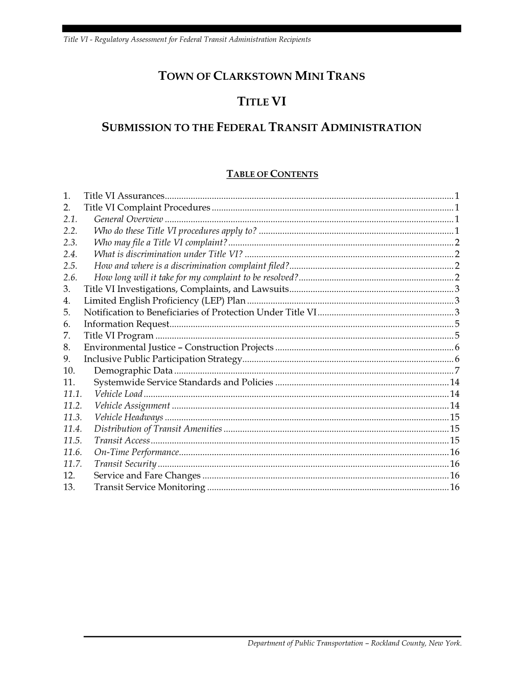 Town of Clarkstown Mini Trans Title Vi Submission to the Federal Transit