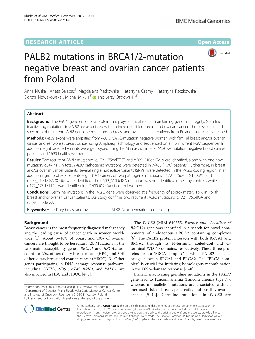 PALB2 Mutations in BRCA1/2-Mutation Negative Breast