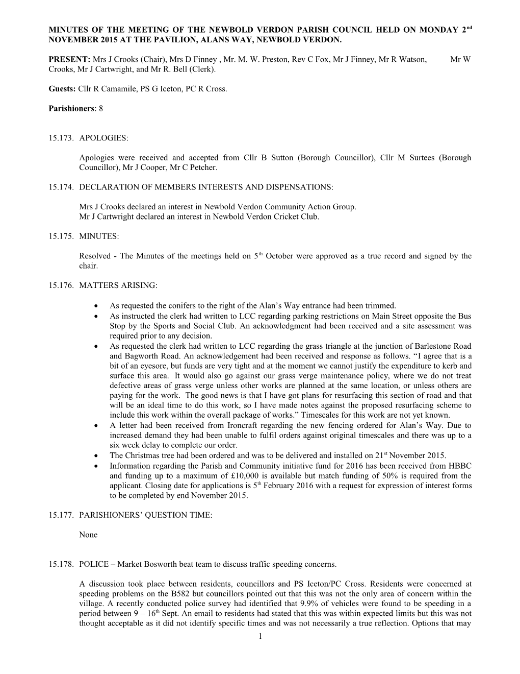 Minutes of the Meeting of the Newbold Verdon Parish Council Held on Monday 7 June 1999
