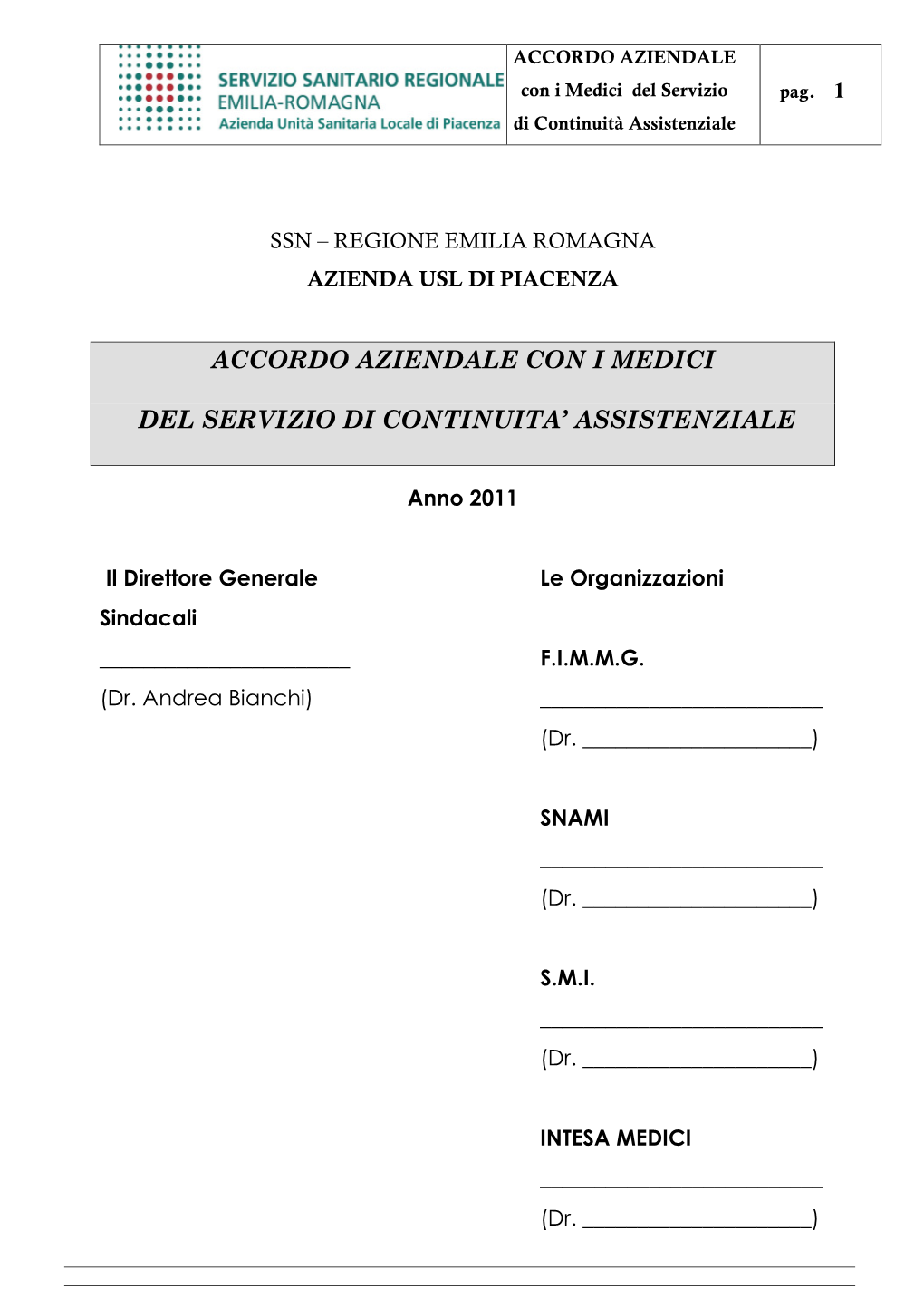 Accordo Aziendale Con I Medici Del Servizio Di