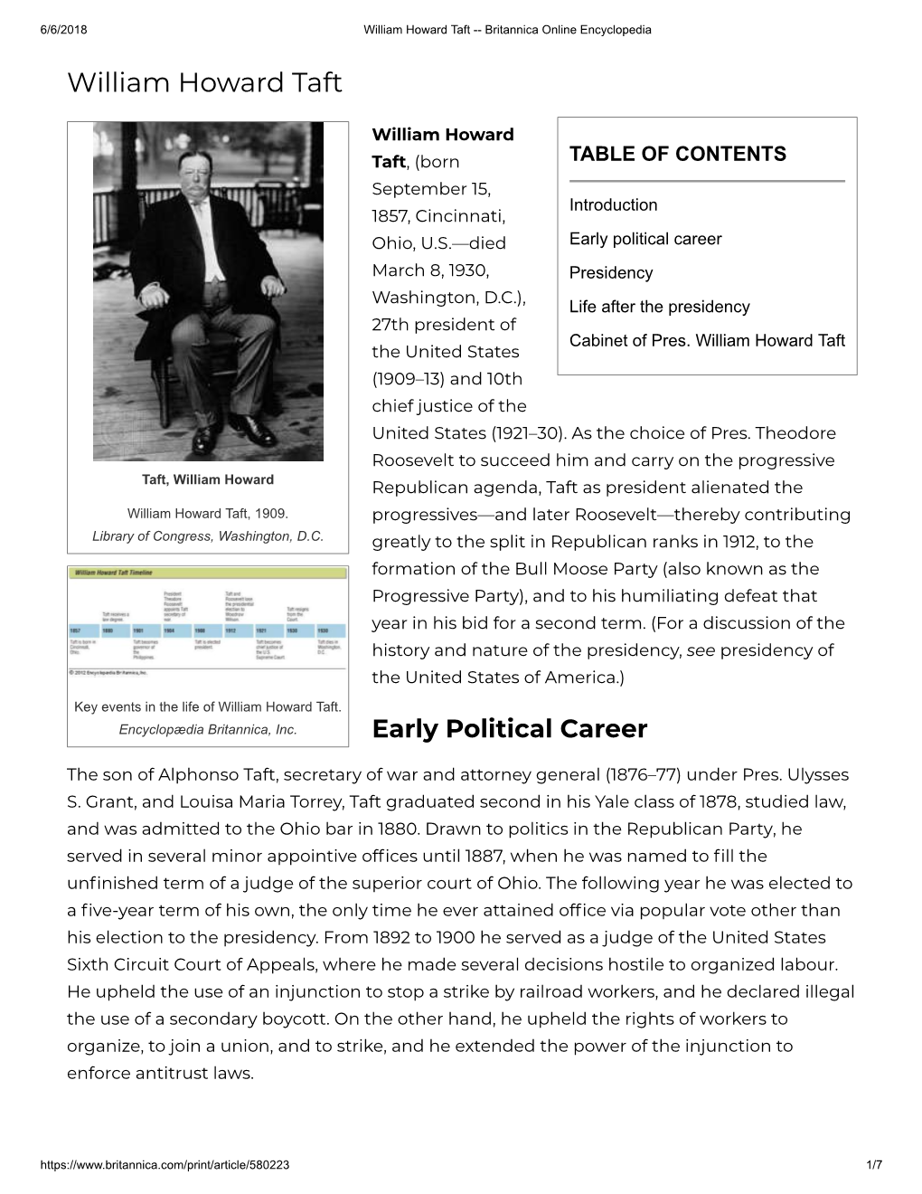 William Howard Taft -- Britannica Online Encyclopedia