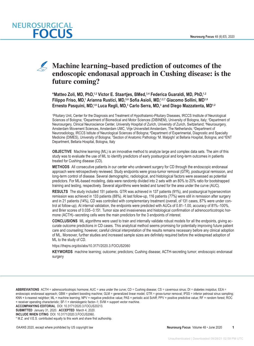 Machine Learning–Based Prediction of Outcomes of the Endoscopic Endonasal Approach in Cushing Disease: Is the Future Coming?