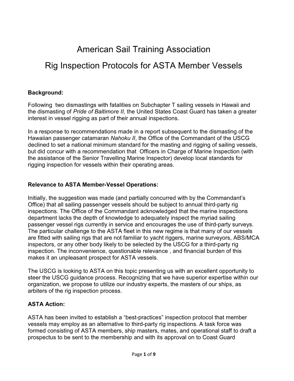 Rig Inspection Protocols for ASTA Member Vessels