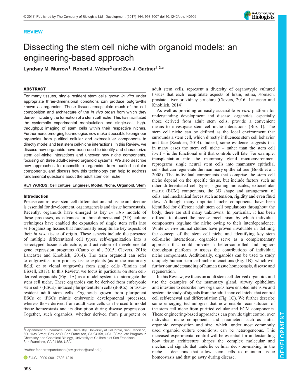 Dissecting the Stem Cell Niche with Organoid Models: an Engineering-Based Approach Lyndsay M