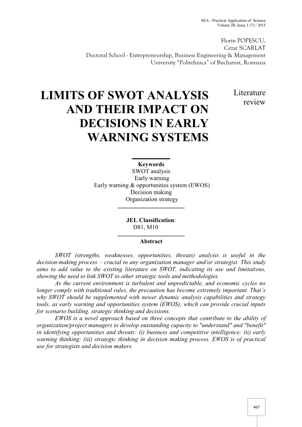 Limits of Swot Analysis and Their Impact on Decisions In