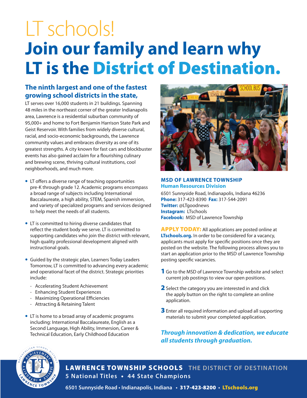 LT Schools! Join Our Family and Learn Why LT Is the District of Destination