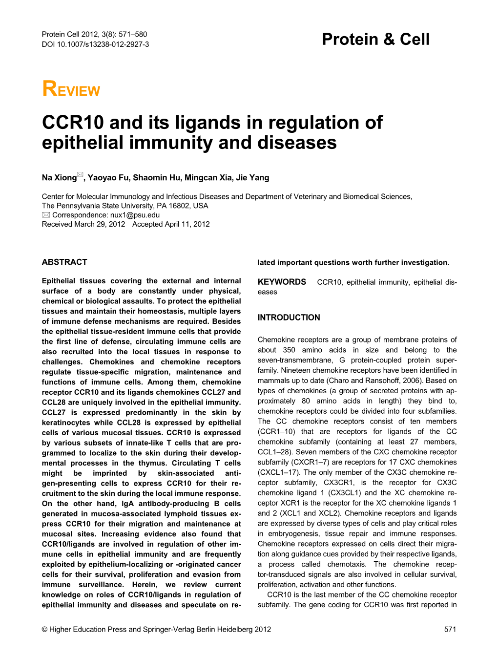 CCR10 and Its Ligands in Regulation of Epithelial Immunity and Diseases