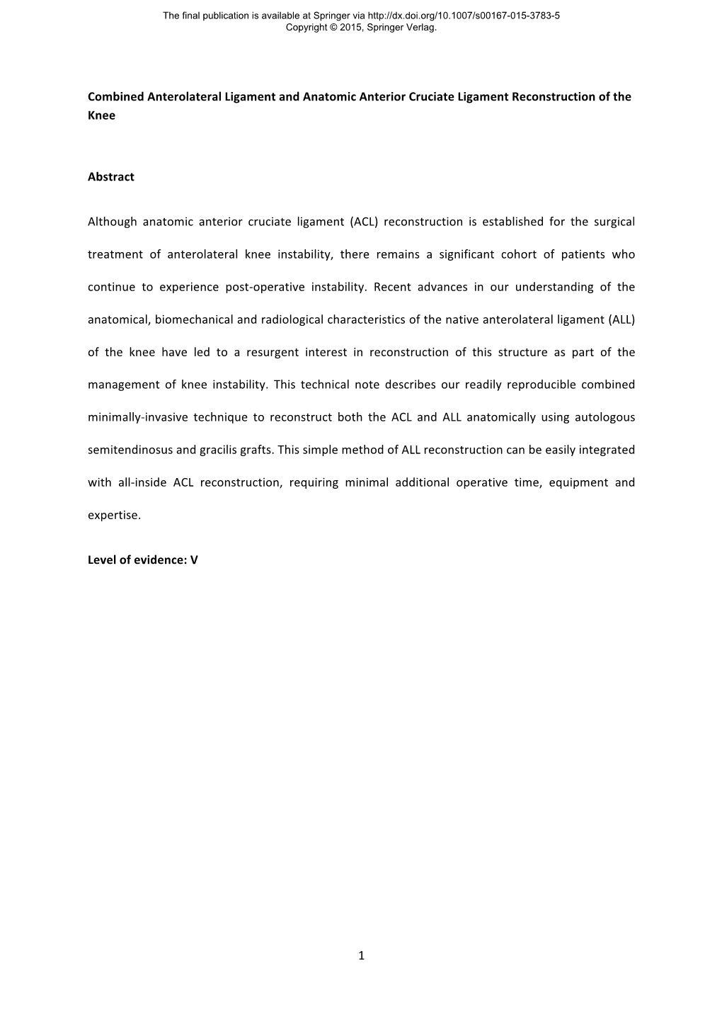 1 Combined Anterolateral Ligament and Anatomic Anterior Cruciate