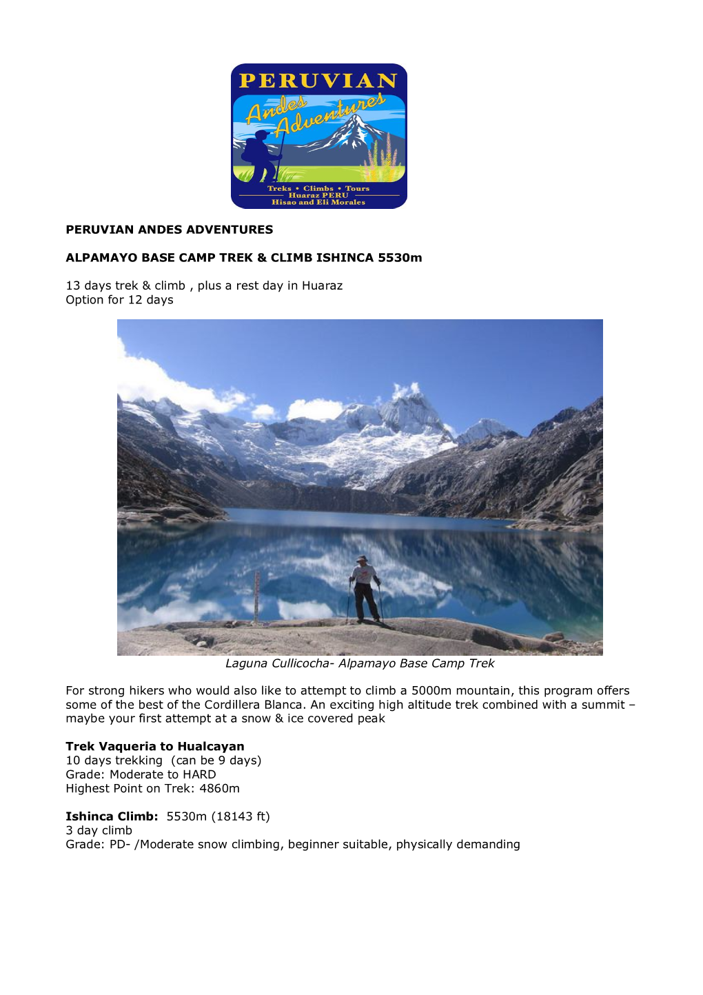 Peruvian Andes Adventures Alpamayo Base Camp Trek