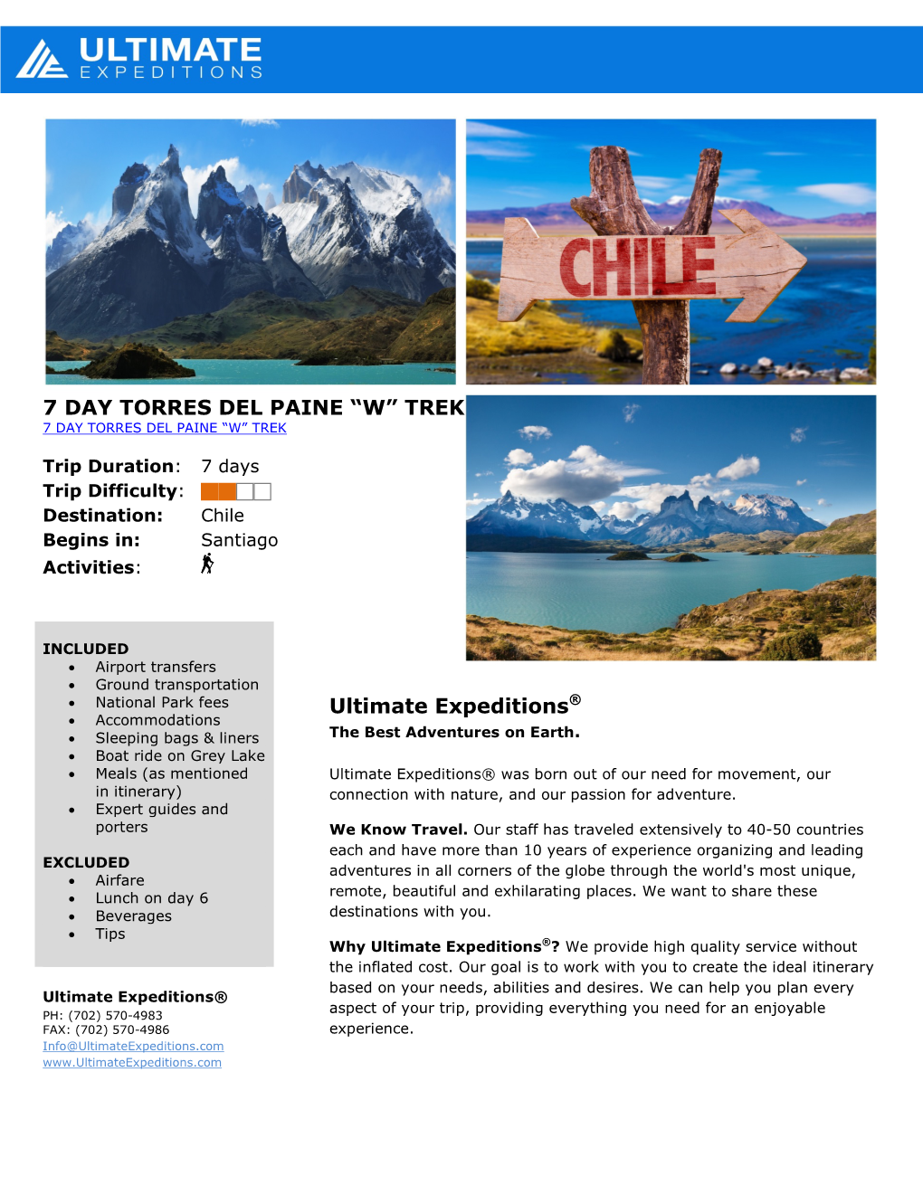 7 DAY TORRES DEL PAINE “W” TREK Ultimate Expeditions®