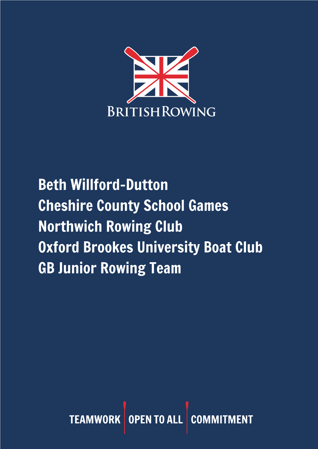 Beth Willford-Dutton Cheshire County School Games Northwich Rowing Club Oxford Brookes University Boat Club
