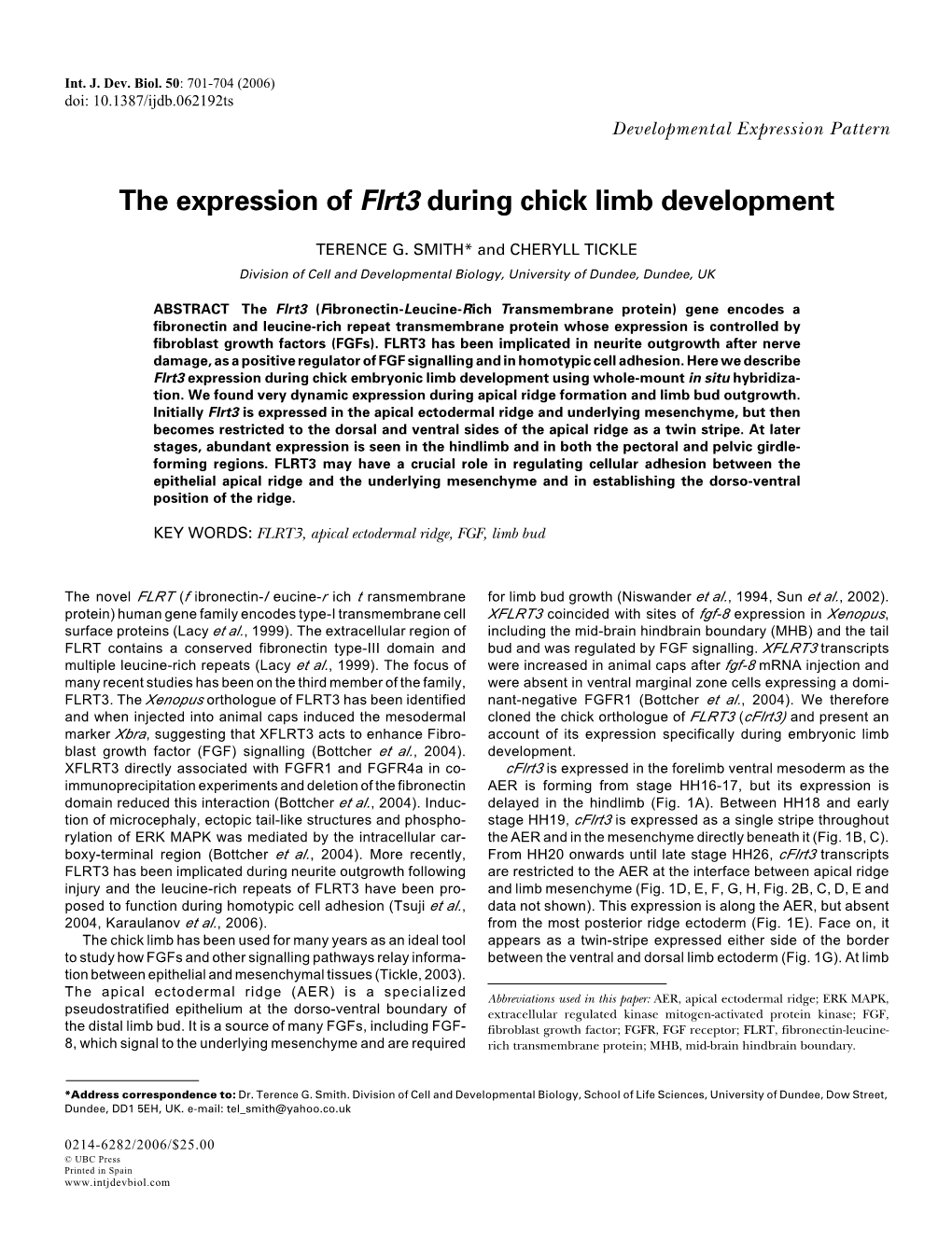 The Expression of Flrt3 During Chick Limb Development
