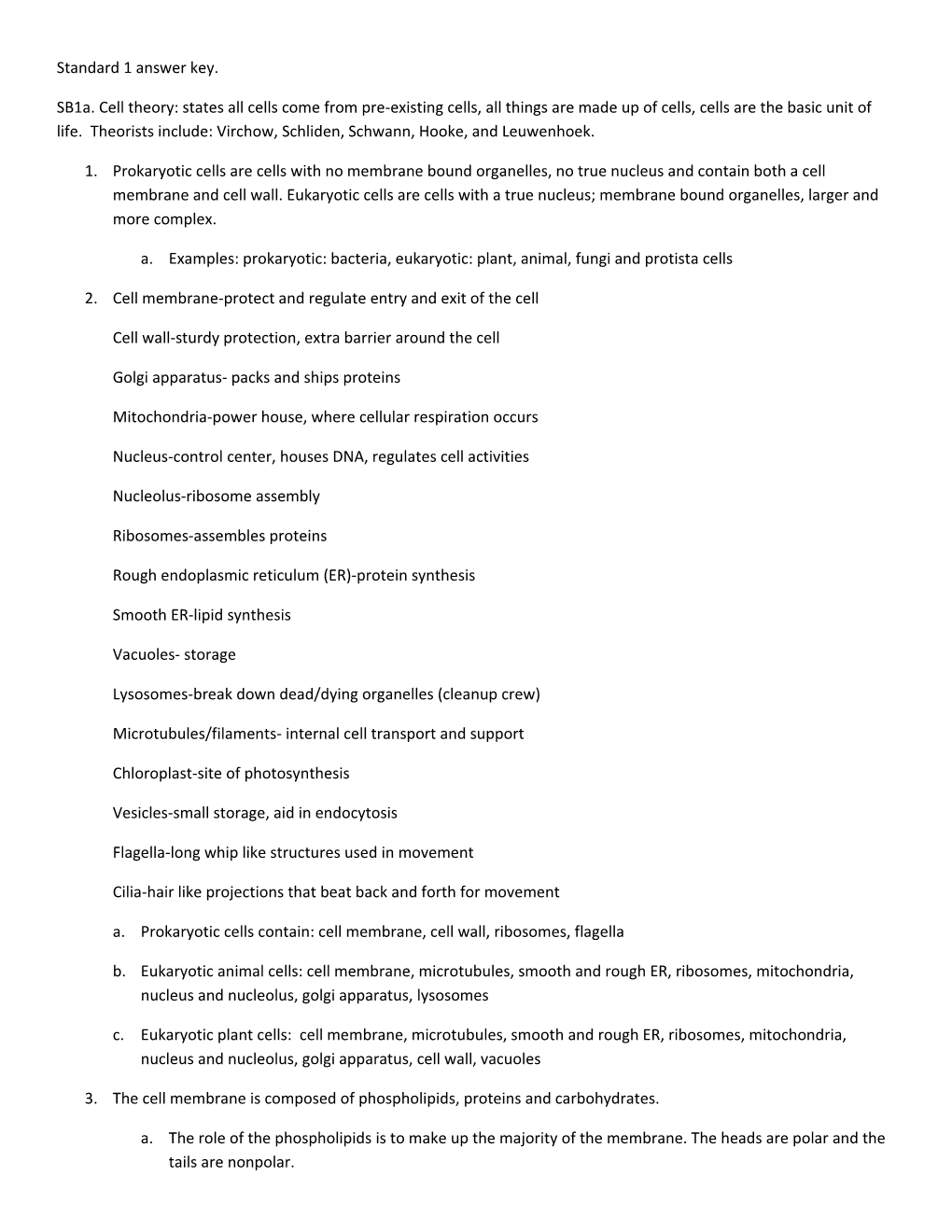 Standard 1 Answer Key