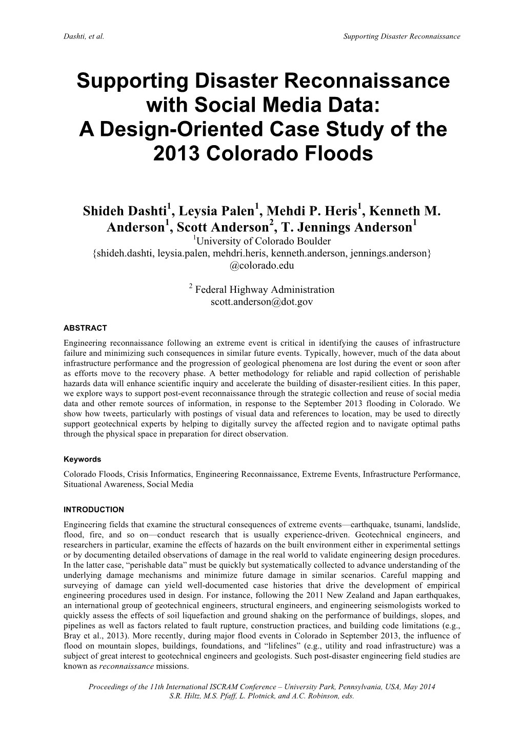 Supporting Disaster Reconnaissance with Social Media Data: a Design-Oriented Case Study of the 2013 Colorado Floods