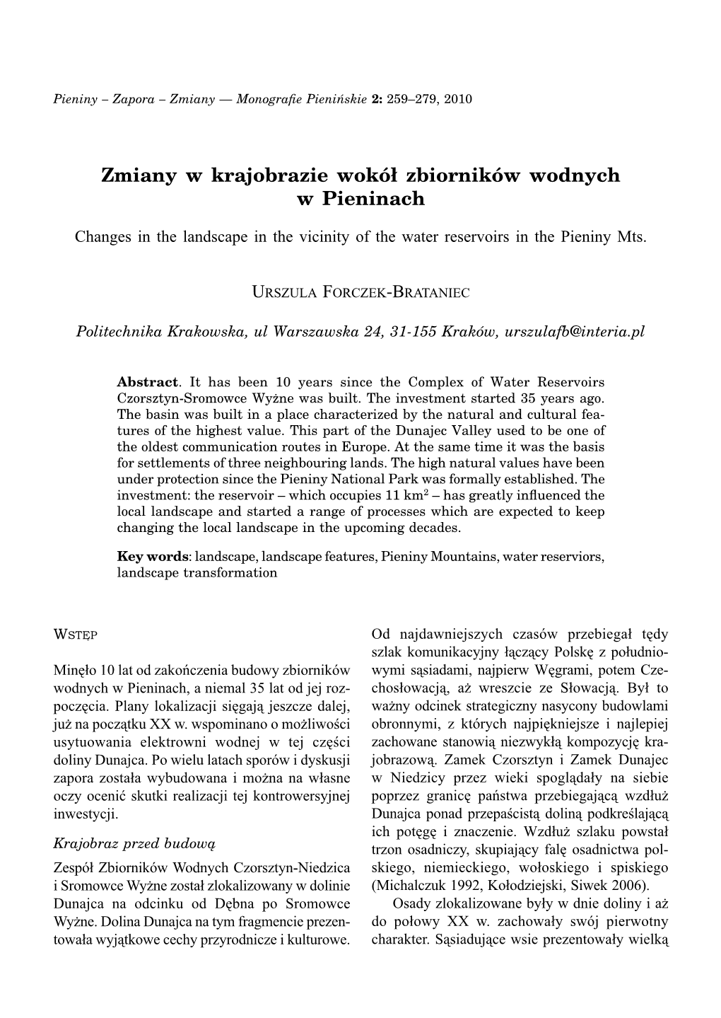 Zmiany W Krajobrazie Wokół Zbiorników Wodnych W Pieninach