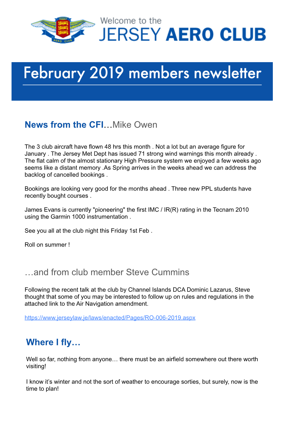 February 2019 Members Newsletter