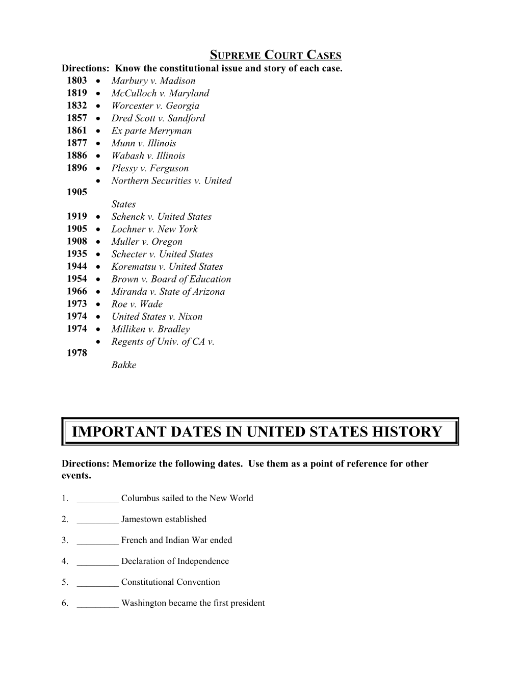 Directions: Know the Constitutional Issue and Story of Each Case