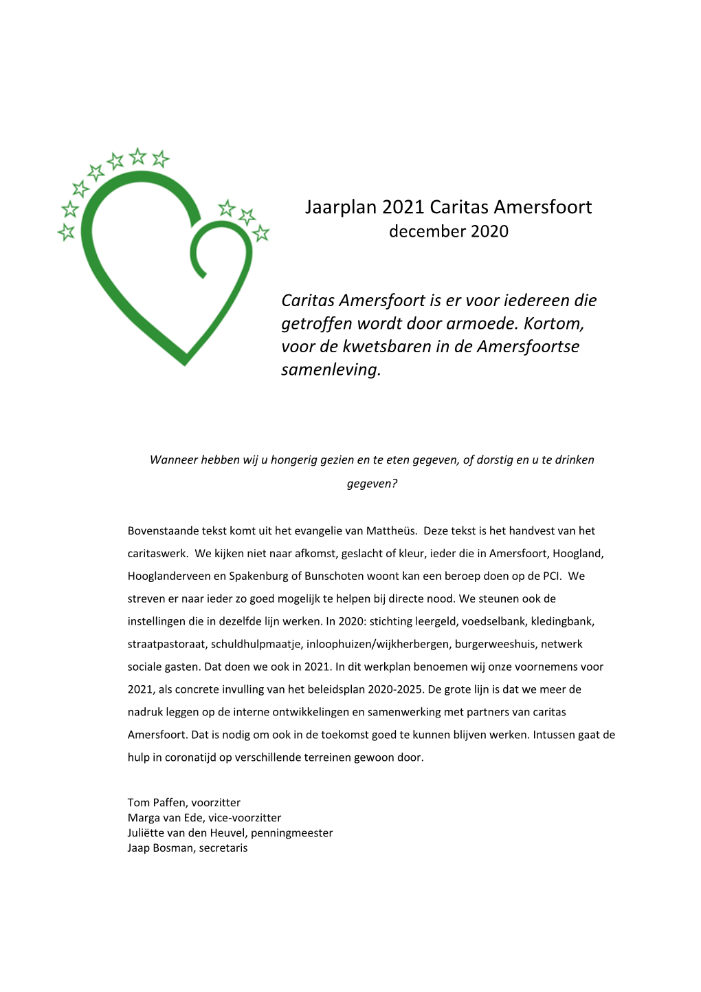 Jaarplan 2021 Caritas Amersfoort December 2020