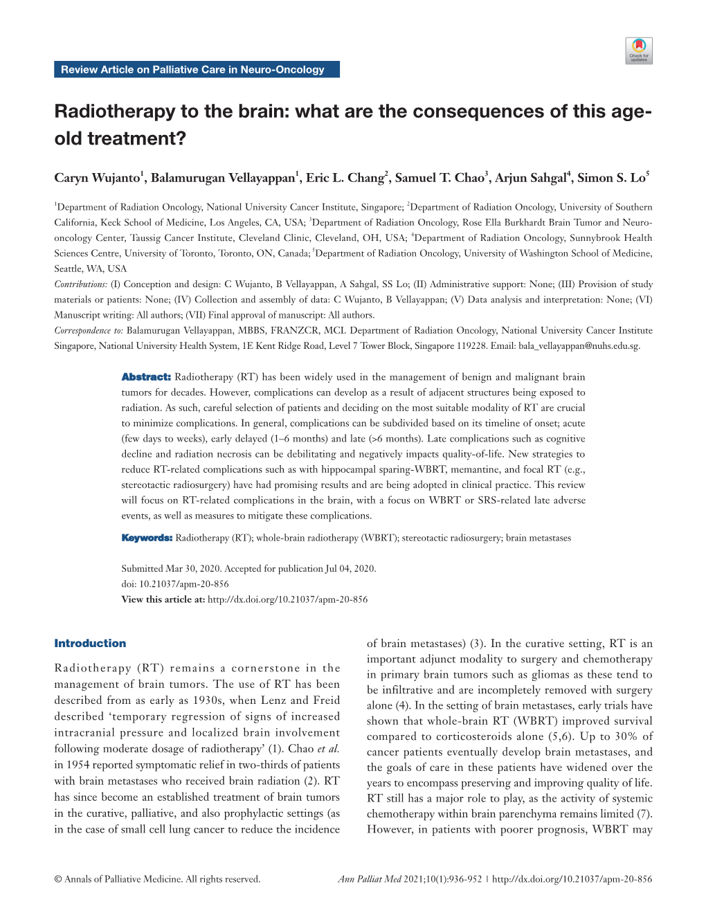 Radiotherapy to the Brain: What Are the Consequences of This Age- Old Treatment?