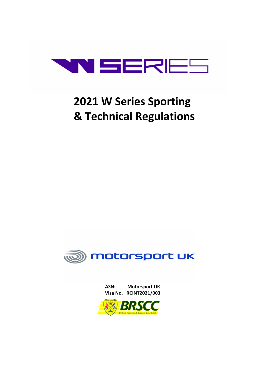 2021 W Series Sporting & Technical Regulations