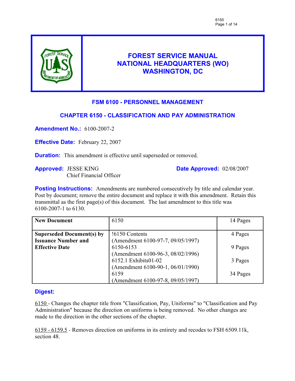 Chapter 6150 - Classification and Pay Administration