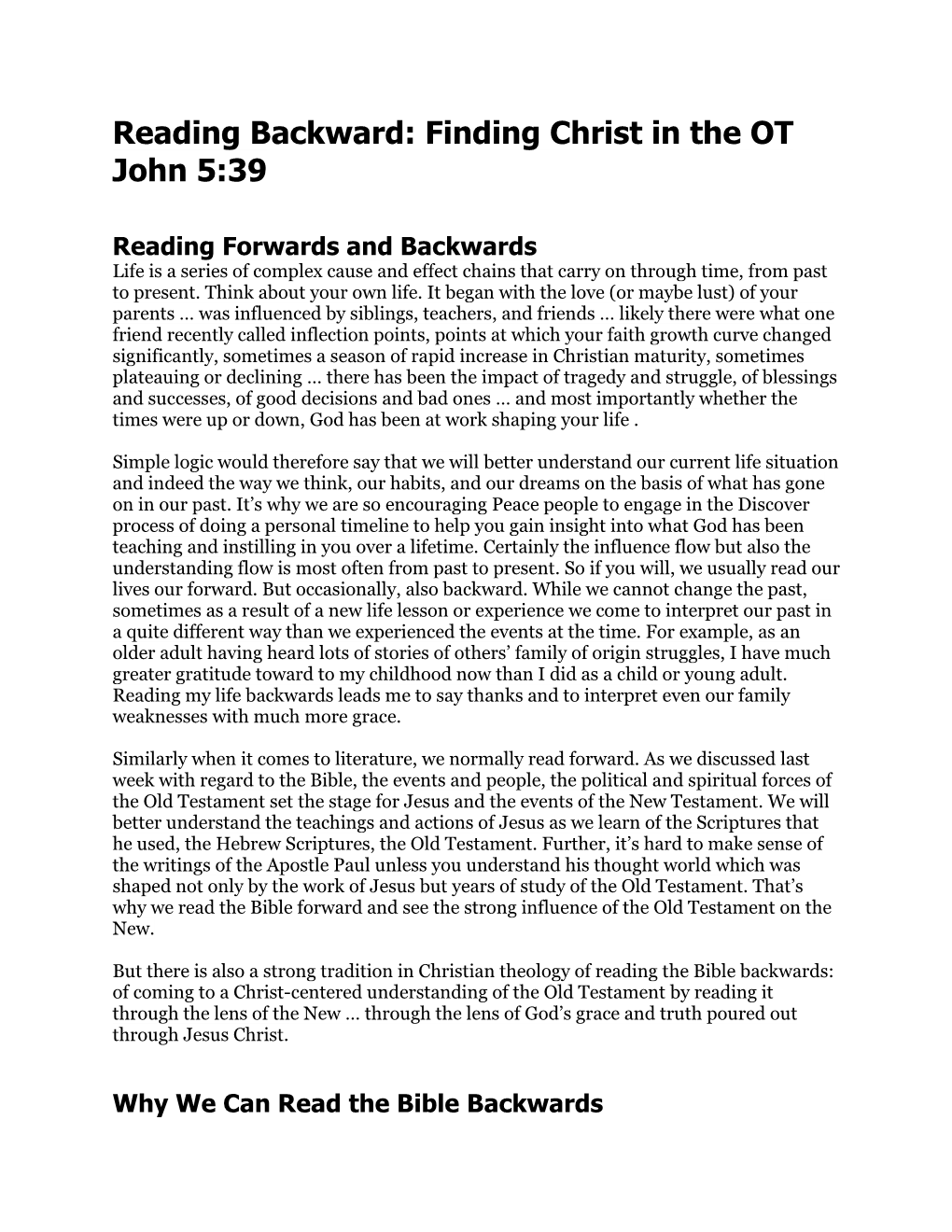 Reading Backward: Finding Christ in the OT John 5:39
